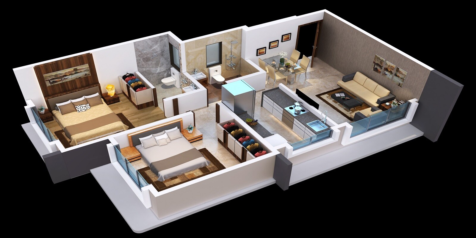 Floor plan of 2 BHK 559 Sq. Ft. Apartment in BP DPS Park View, Mumbai