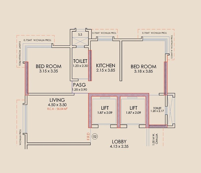 Floor plan of 2 BHK 605 Sq. Ft. Apartment in Brahma Aashirvad, Mumbai