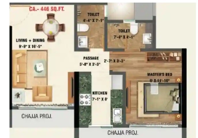 Floor plan of 1 BHK 446 Sq. Ft. Apartment in Brand One Wadala, Mumbai