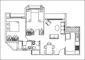 Floor plan of 2 BHK 1160 Sq. Ft. Apartment in Bredco Viceroy Court, Mumbai