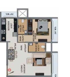 Floor plan of 1 BHK 489 Sq. Ft. Apartment in Buildtech Artiz Elite, Mumbai