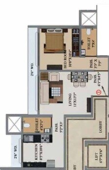 Floor plan of 1 BHK 491 Sq. Ft. Apartment in Buildtech Artiz Elite, Mumbai