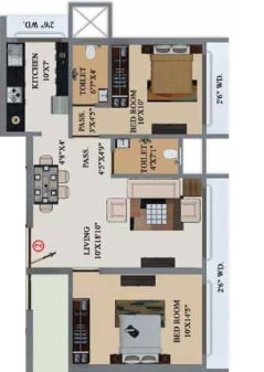 Floor plan of 2 BHK 733 Sq. Ft. Apartment in Buildtech Artiz Elite, Mumbai