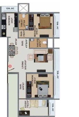 Floor plan of 2 BHK 744 Sq. Ft. Apartment in Buildtech Artiz Elite, Mumbai