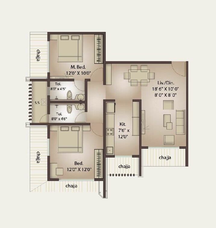 Floor plan of 2 BHK 419 Sq. Ft. Apartment in Buildtech Avenue Park Malad, Mumbai