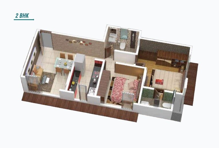 Floor plan of 2 BHK 520 Sq. Ft. Apartment in Buildtech Bhavya Heights, Mumbai
