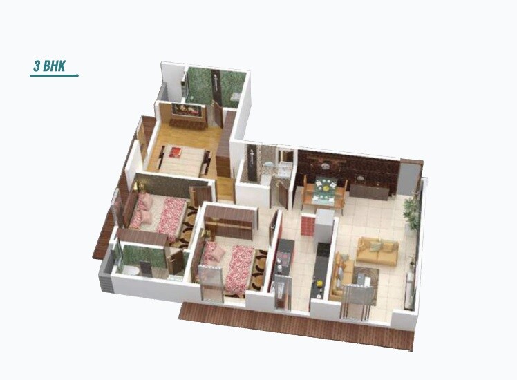 Floor plan of 3 BHK 830 Sq. Ft. Apartment in Buildtech Bhavya Heights, Mumbai