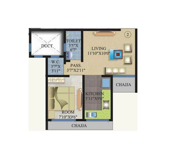 Floor plan of 1 BHK 318 Sq. Ft. Apartment in Buildtech Shree Krishna Kunj, Mumbai
