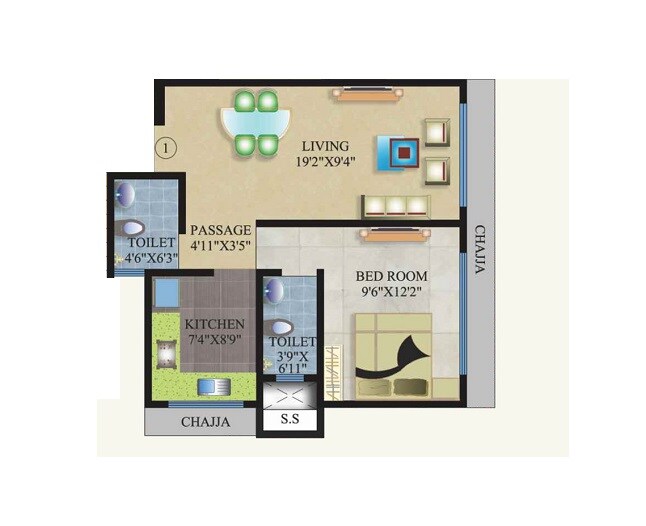 Floor plan of 1 BHK 480 Sq. Ft. Apartment in Buildtech Shree Krishna Kunj, Mumbai
