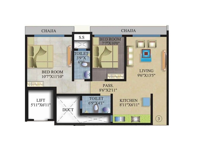 Floor plan of 2 BHK 538 Sq. Ft. Apartment in Buildtech Shree Krishna Kunj, Mumbai