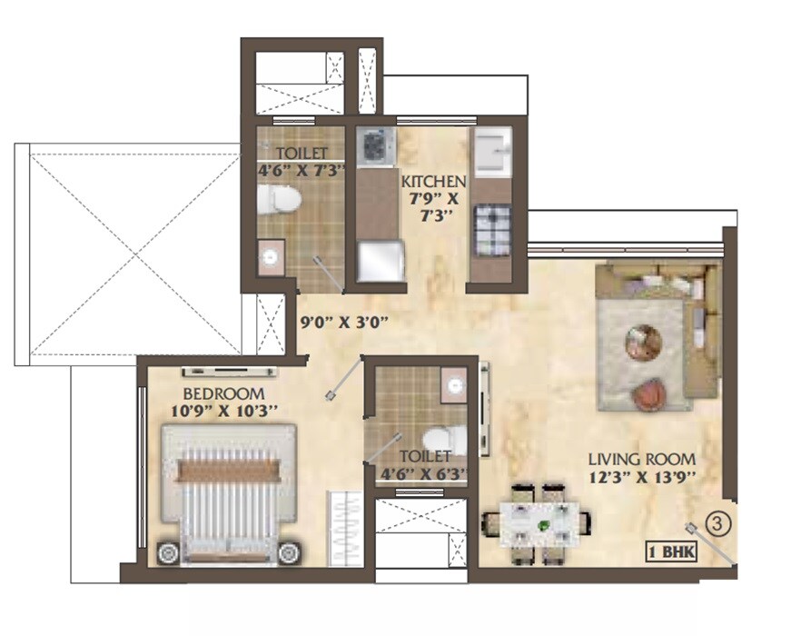 Floor plan of 1 BHK 450 Sq. Ft. Apartment in Builtron Ambaji Apartment, Mumbai