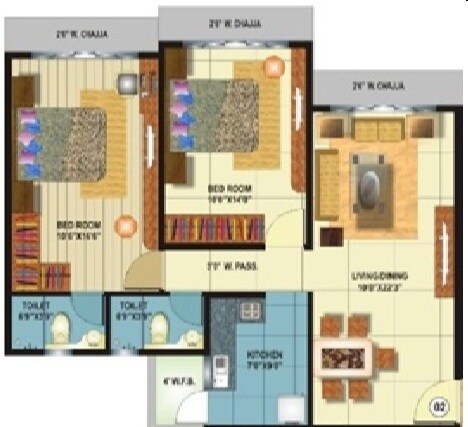 Floor plan of 2 BHK 745 Sq. Ft. Apartment in C Kamla Sai Jai Bhavani, Mumbai