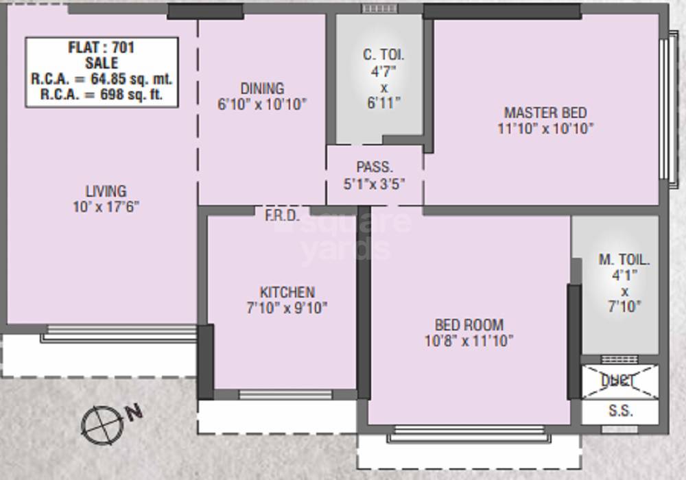2 BHK 698 Sq. Ft. Apartment