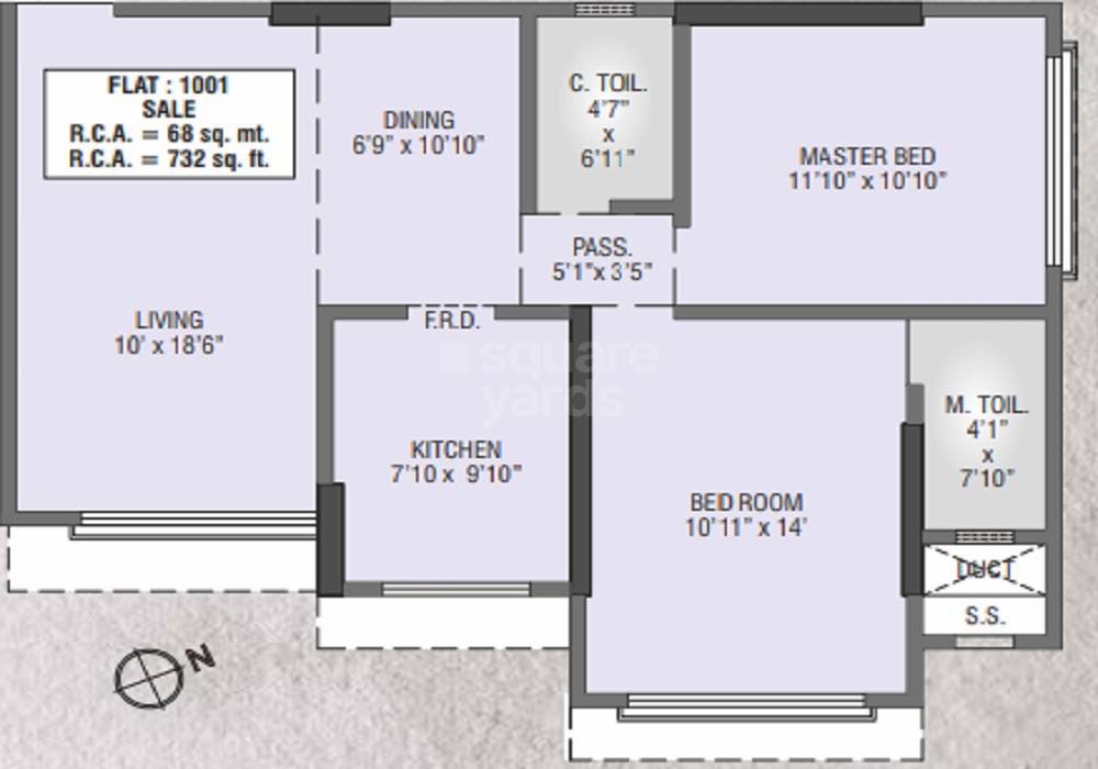 Floor plan of 2 BHK 732 Sq. Ft. Apartment in Milan Milap CHS, Mumbai