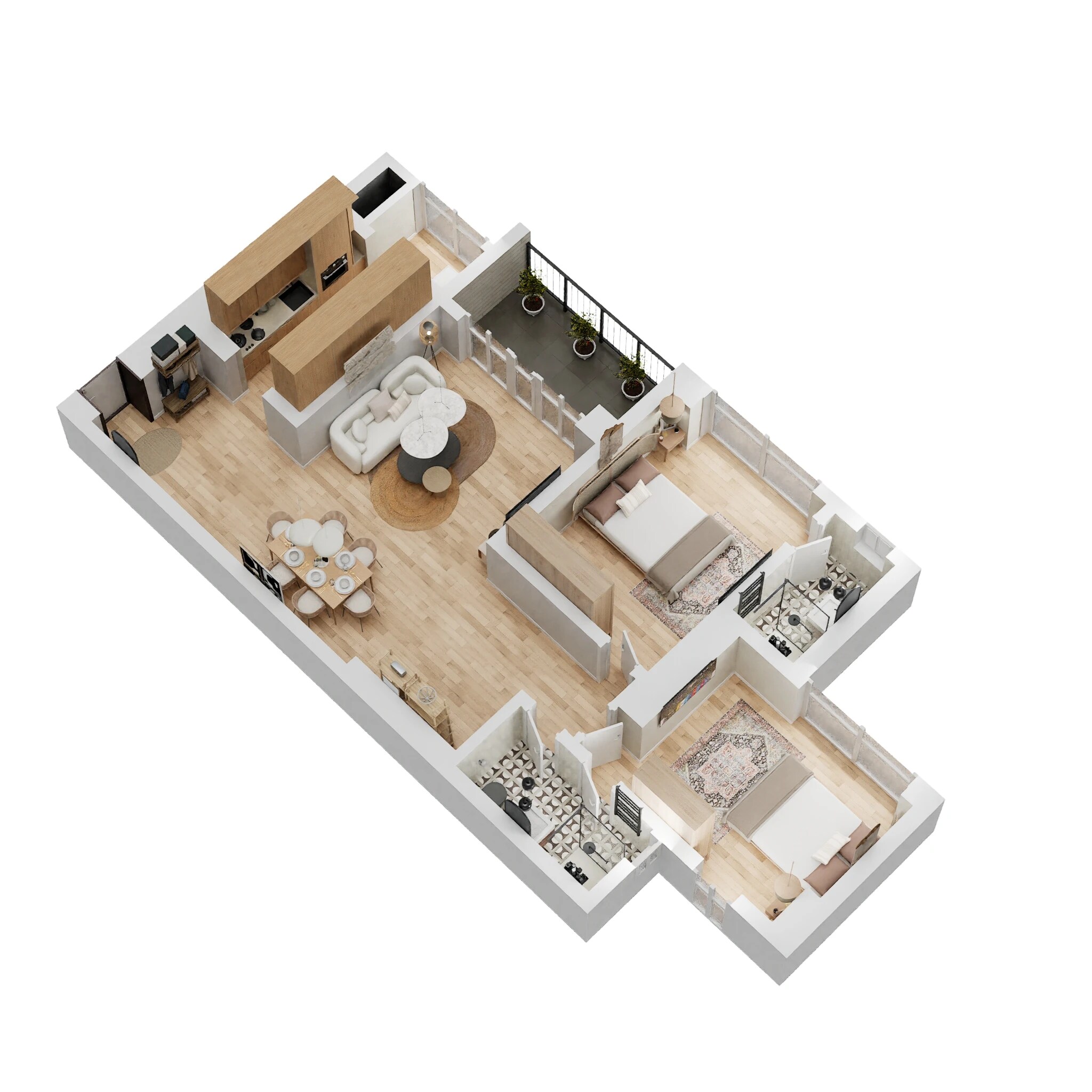 Floor plan of 2 BHK 770 Sq. Ft. Apartment in CCI Rivali Park, Mumbai