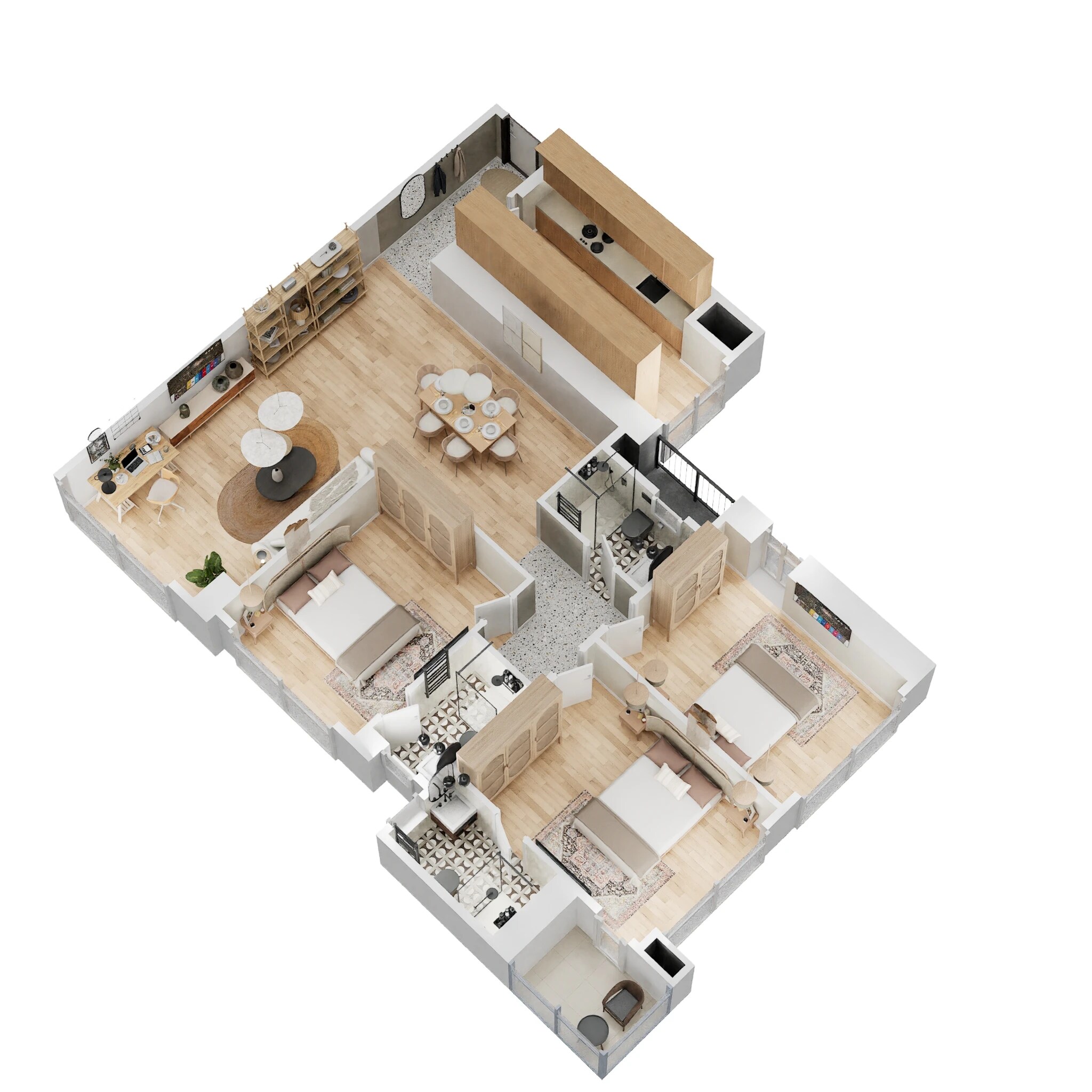 Floor plan of 3 BHK 1105 Sq. Ft. Apartment in CCI Rivali Park, Mumbai
