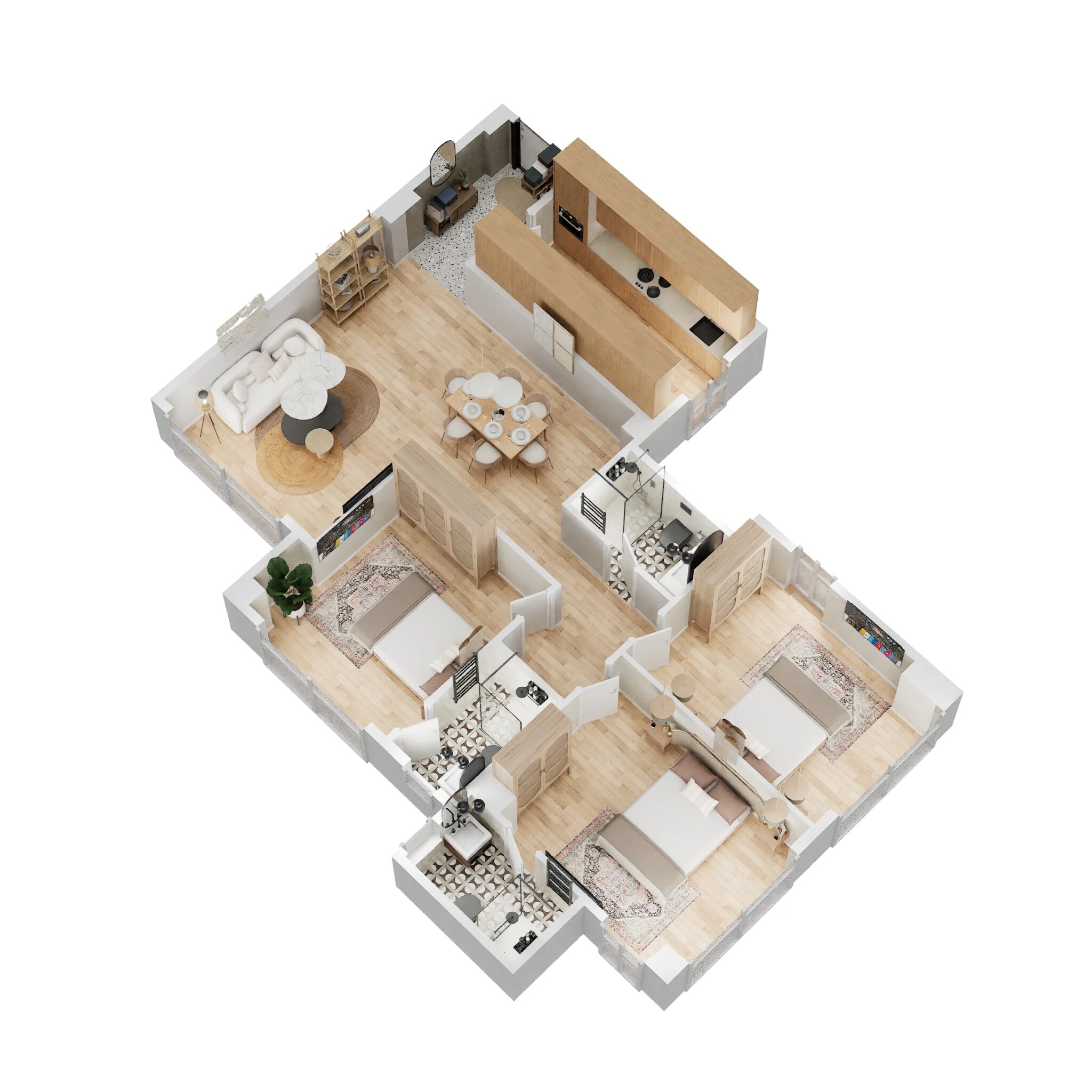 Floor plan of 3 BHK 893 Sq. Ft. Apartment in CCI Rivali Park, Mumbai