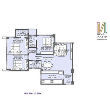  3 BHK Apartment at CCI Rivali Park, Magathane – for Rent