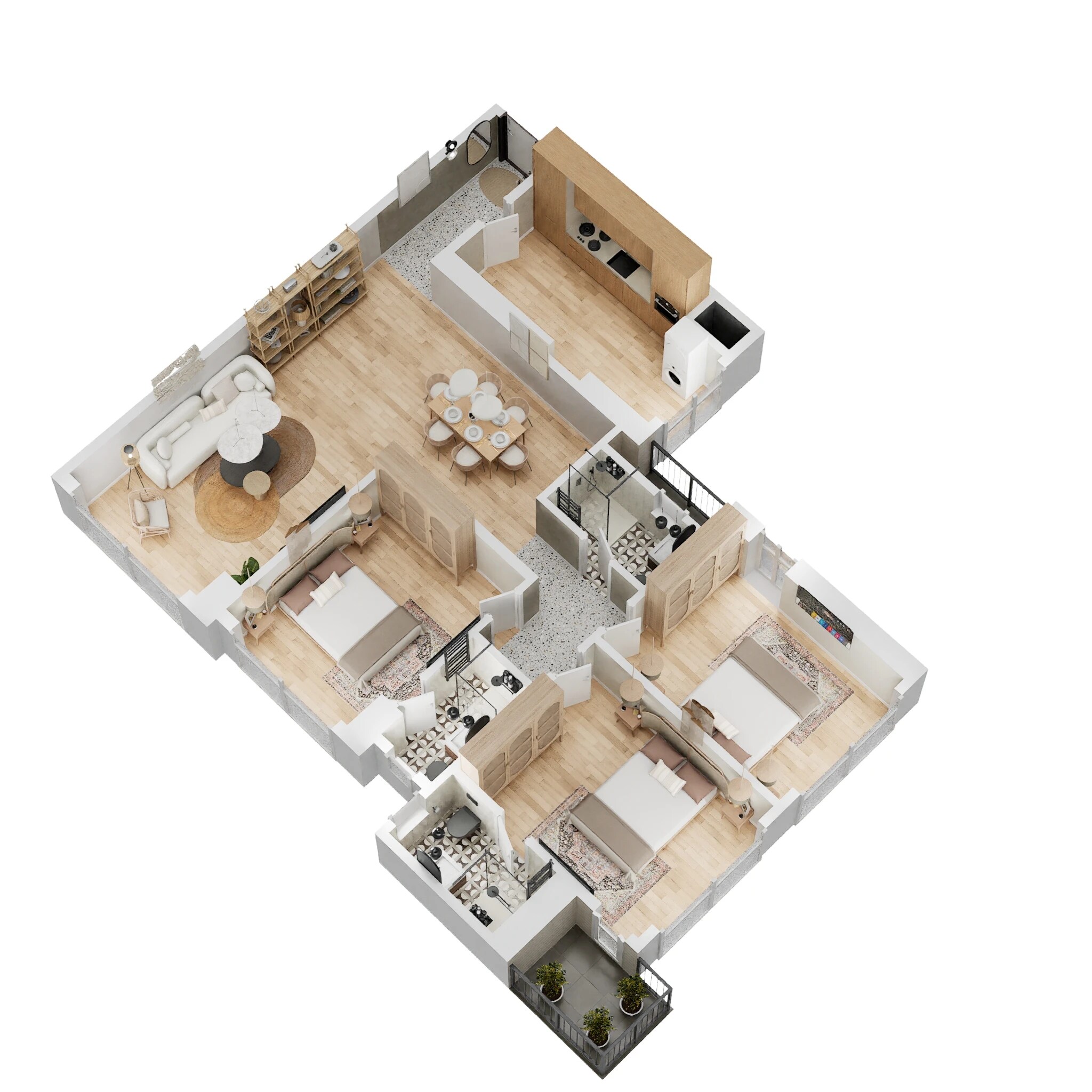 Floor plan of 3 BHK 906 Sq. Ft. Apartment in CCI Rivali Park, Mumbai