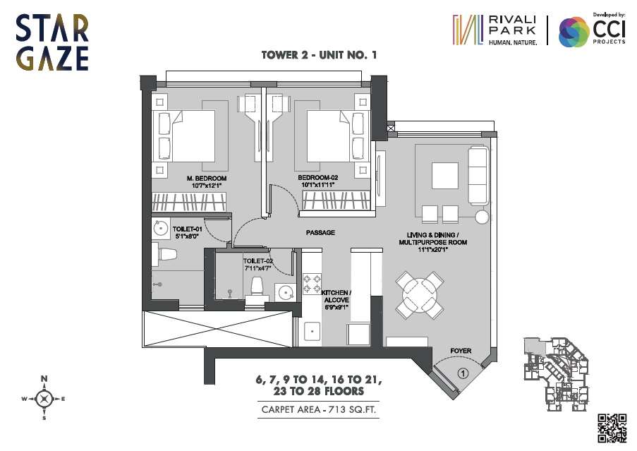 2 BHK 713 Sq. Ft. Apartment in CCI Rivali Park Stargaze