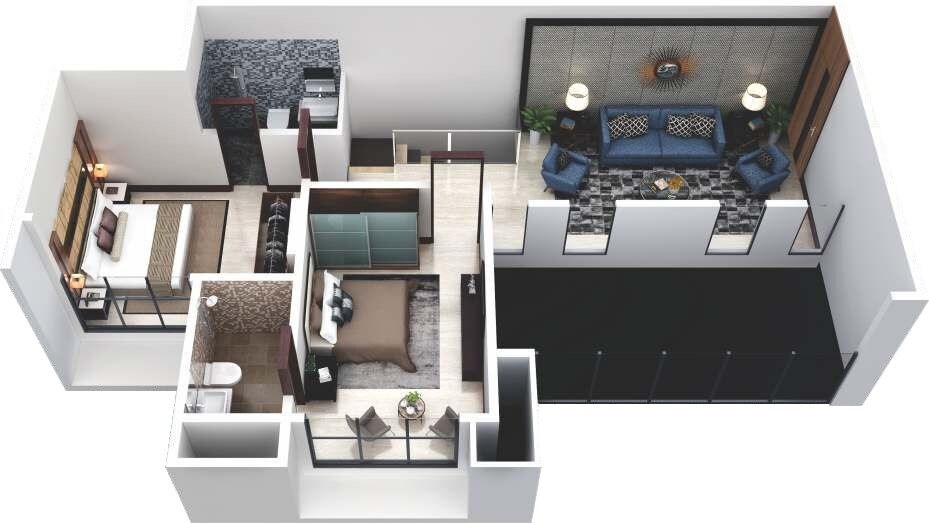 Floor plan of 1 BHK 558 Sq. Ft. Apartment in CCI Rivali Park Wintergreen, Mumbai
