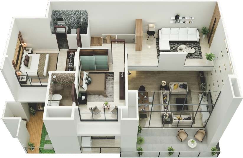 Floor plan of 2 BHK 750 Sq. Ft. Apartment in CCI Rivali Park Wintergreen, Mumbai