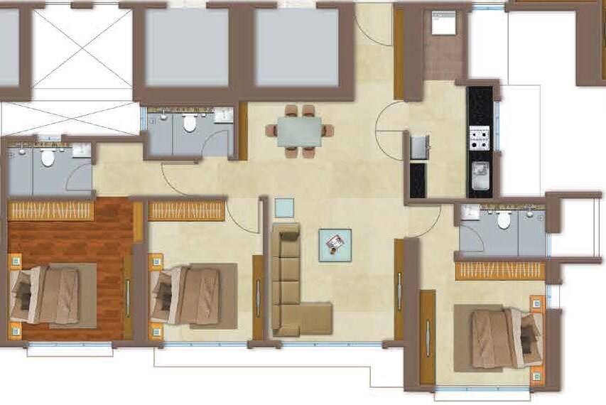 Floor plan of 3 BHK 1207 Sq. Ft. Apartment in Celestia Spaces, Mumbai