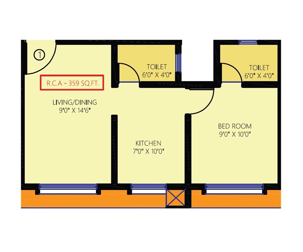 Floor plan of 1 BHK 359 Sq. Ft. Apartment in Chaitanya Anand Lunkhod CHSL, Mumbai