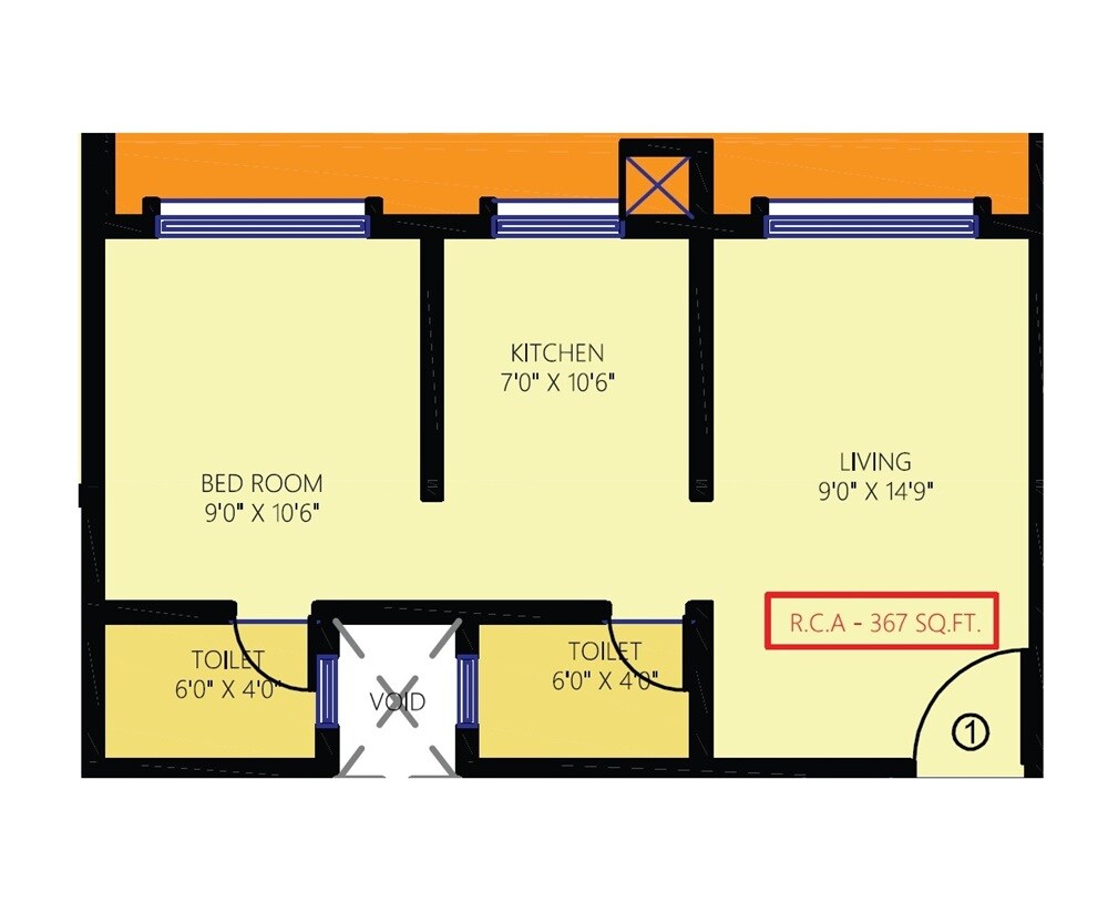 Floor plan of 1 BHK 367 Sq. Ft. Apartment in Chaitanya Anand Lunkhod CHSL, Mumbai