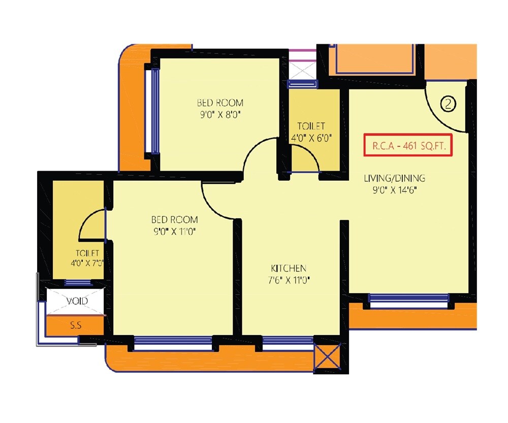 Floor plan of 2 BHK 461 Sq. Ft. Apartment in Chaitanya Anand Lunkhod CHSL, Mumbai