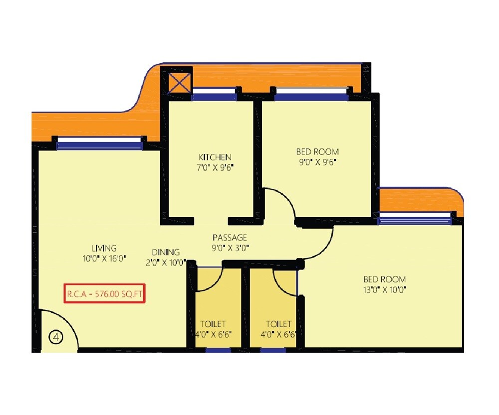Floor plan of 2 BHK 576 Sq. Ft. Apartment in Chaitanya Anand Lunkhod CHSL, Mumbai