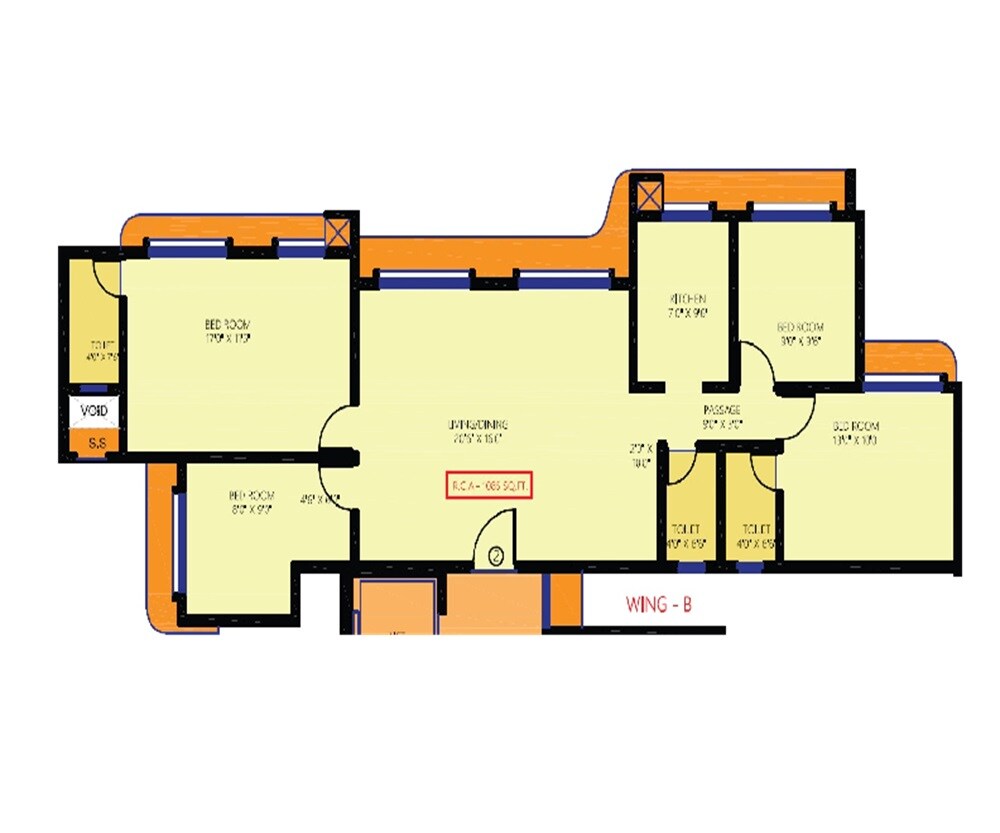 Floor plan of 3 BHK 1085 Sq. Ft. Apartment in Chaitanya Anand Lunkhod CHSL, Mumbai