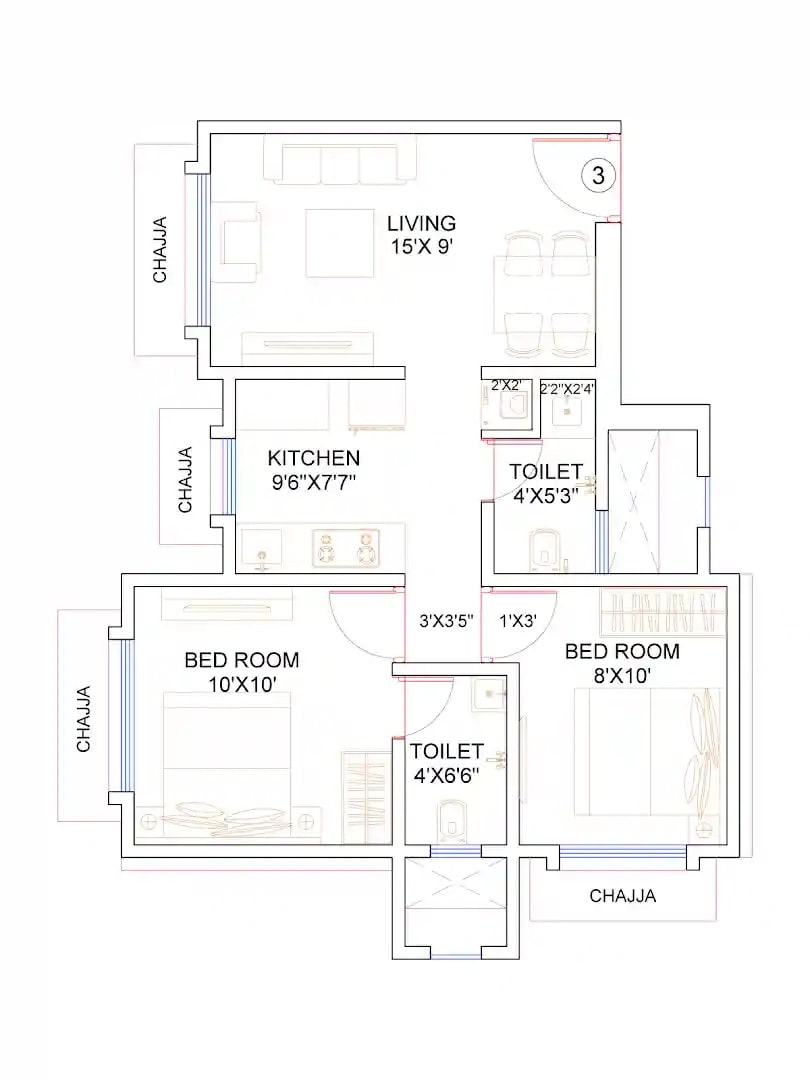 2 BHK 578 Sq. Ft. Apartment