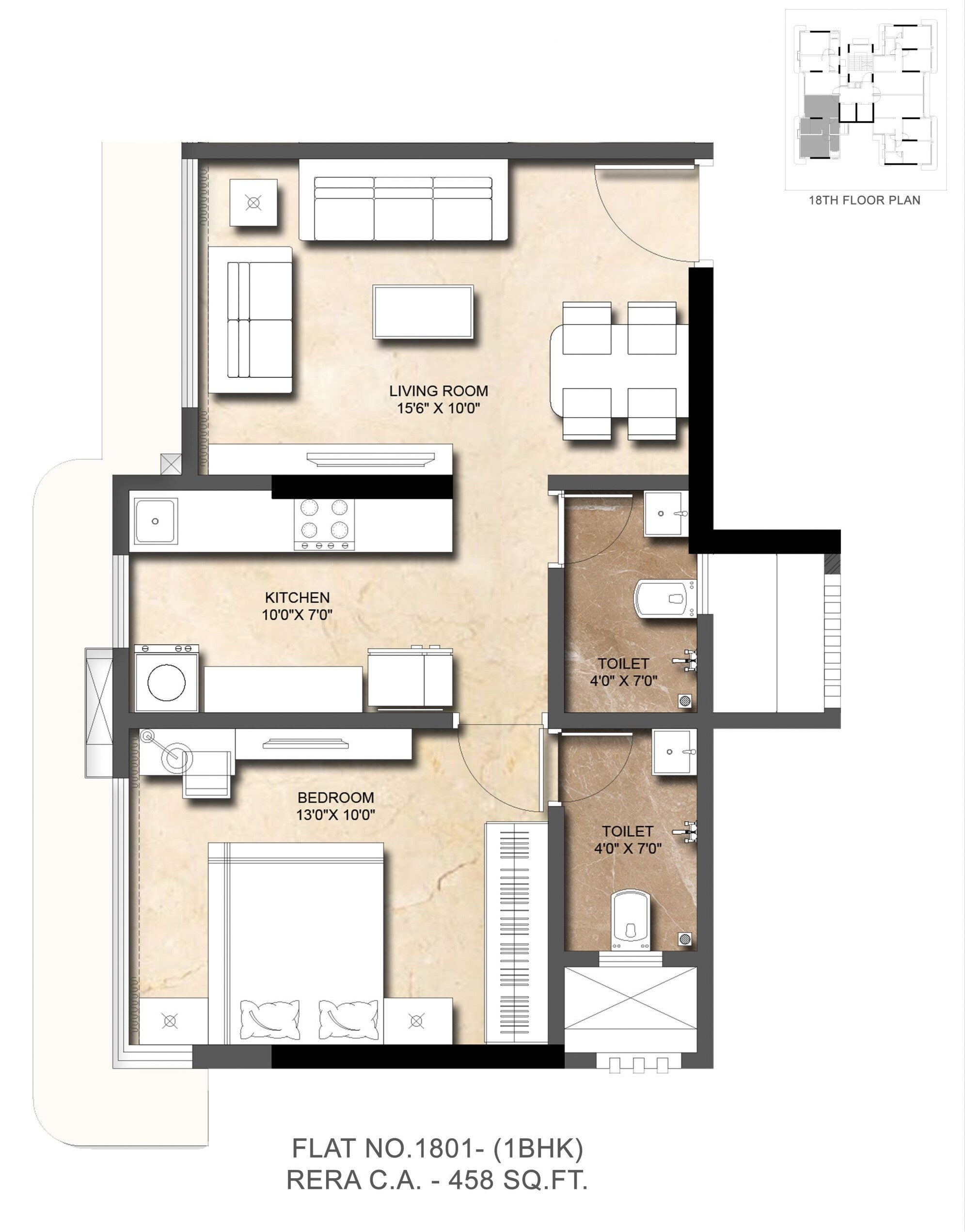 Floor plan of 1 BHK 458 Sq. Ft. Apartment in Chaitanya Nirmaan Heights, Mumbai