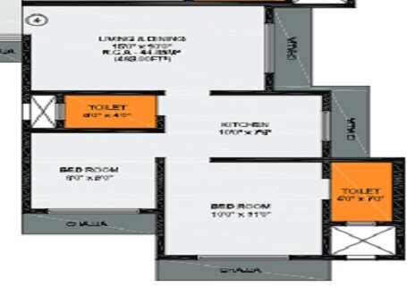 Floor plan of 2 BHK Apartment - 483 sq. ft. in Chaitanya Om Shivam, Mumbai