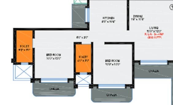 Floor plan of 2 BHK Apartment - 612 sq. ft. in Chaitanya Om Shivam, Mumbai