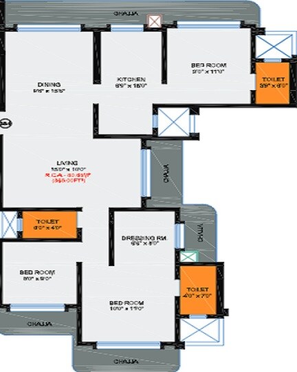 Floor plan of 3 BHK Apartment - 788 sq. ft. in Chaitanya Om Shivam, Mumbai