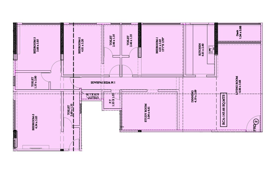 Floor plan of 3 BHK 1568 Sq. Ft. Apartment in Chaitanya Radha Madhuban, Mumbai