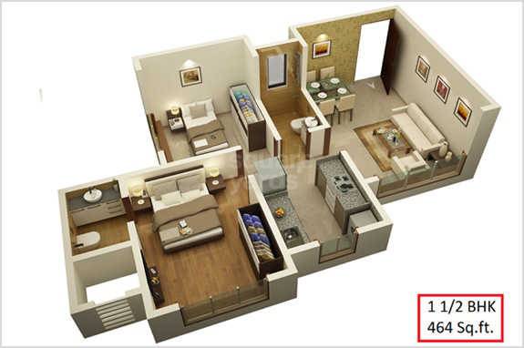 Floor plan of 2 BHK 464 Sq. Ft. Apartment in Chaitanya Raj Bhavan, Mumbai