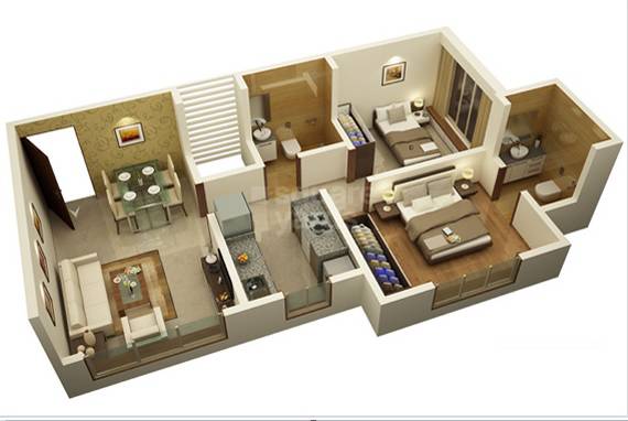 Floor plan of 2 BHK 635 Sq. Ft. Apartment in Chaitanya Raj Bhavan, Mumbai