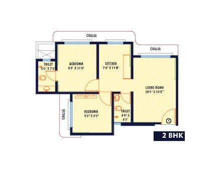 Floor plan of 2 BHK 707 Sq. Ft. Apartment in Chaitanya Shreyas, Mumbai