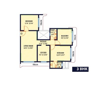 Floor plan of 3 BHK 772 Sq. Ft. Apartment in Chaitanya Shreyas, Mumbai