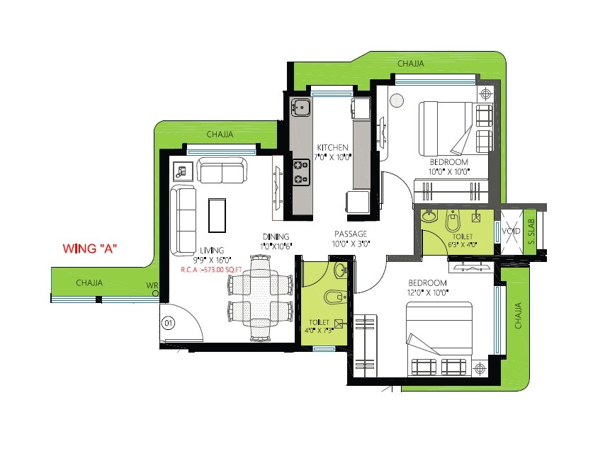 Floor plan of 2 BHK 479 Sq. Ft. Apartment in Chaitanya The Greens Radhakunj, Mumbai