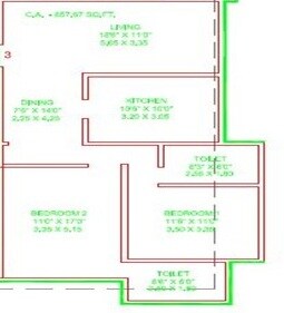 Floor plan of 2 BHK 1285 Sq. Ft. Apartment in Chamaria Niwas, Mumbai
