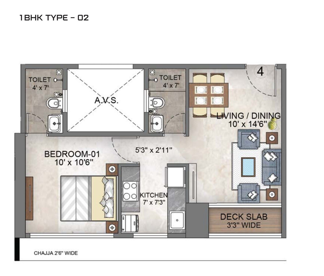 1 BHK 418 Sq. Ft. Apartment
