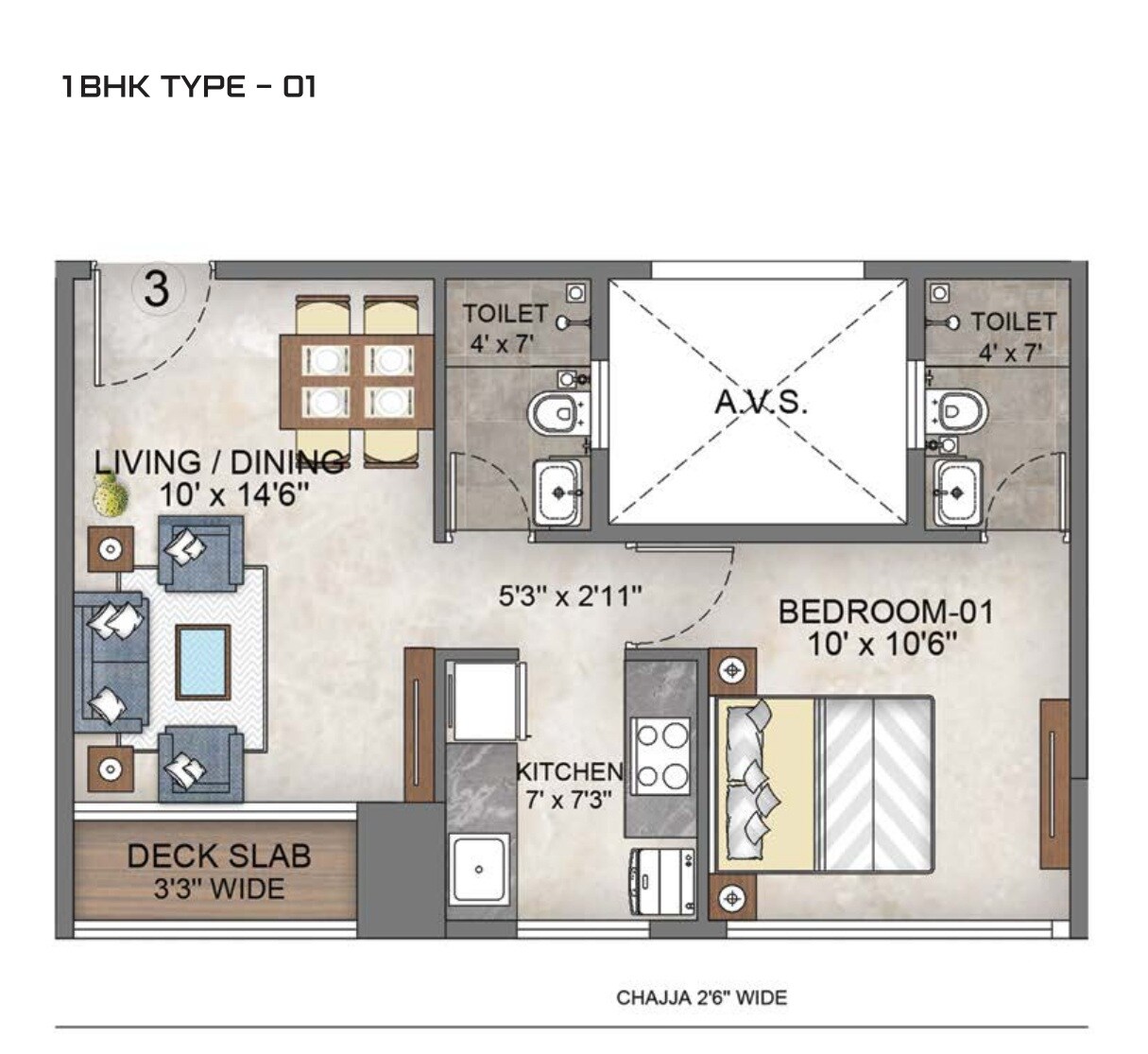 Floor plan of 1 BHK 460 Sq. Ft. Apartment in Chamunda Aqua Bay, Mumbai