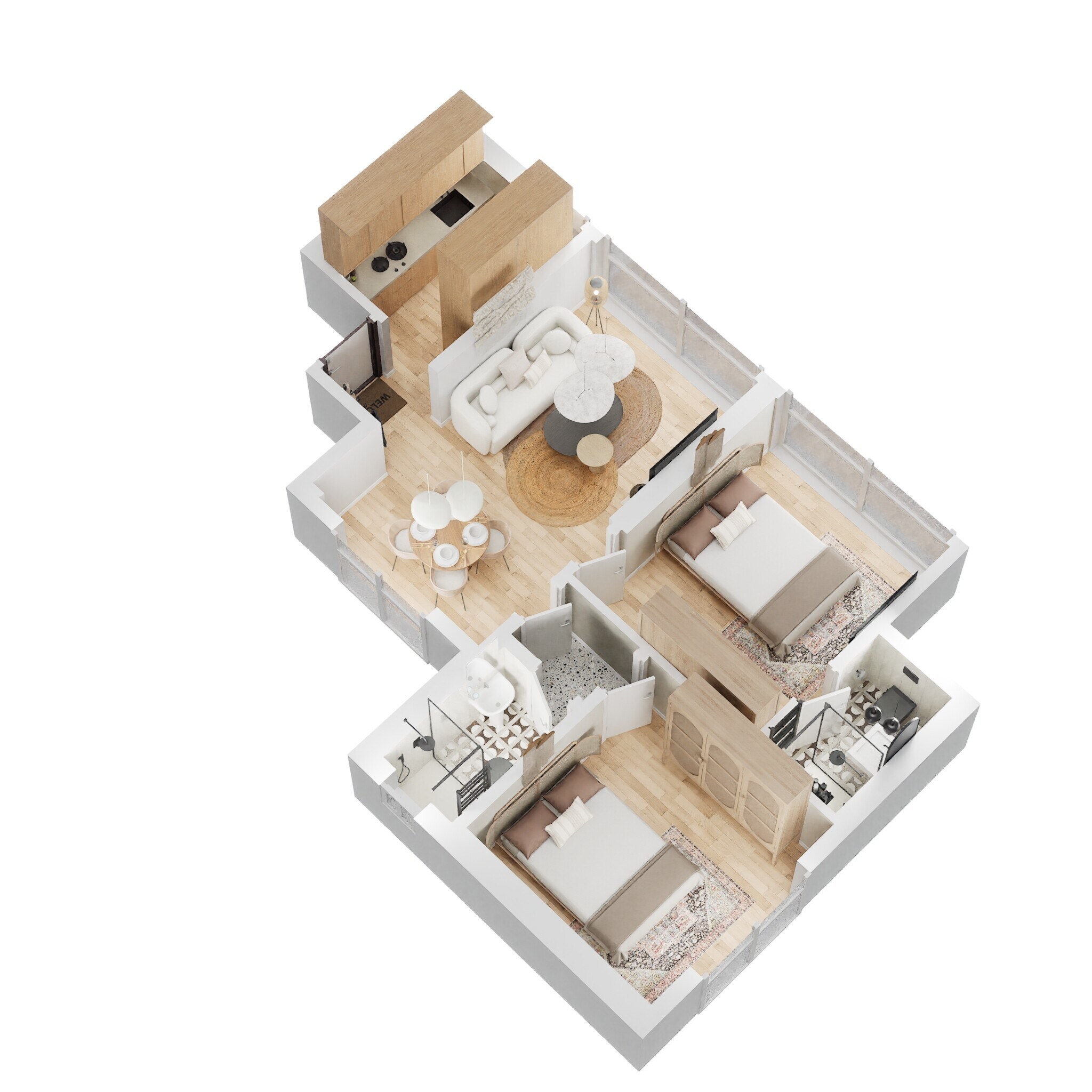 Floor plan of 2 BHK 581 Sq. Ft. Apartment in Chandak Cornerstone, Mumbai