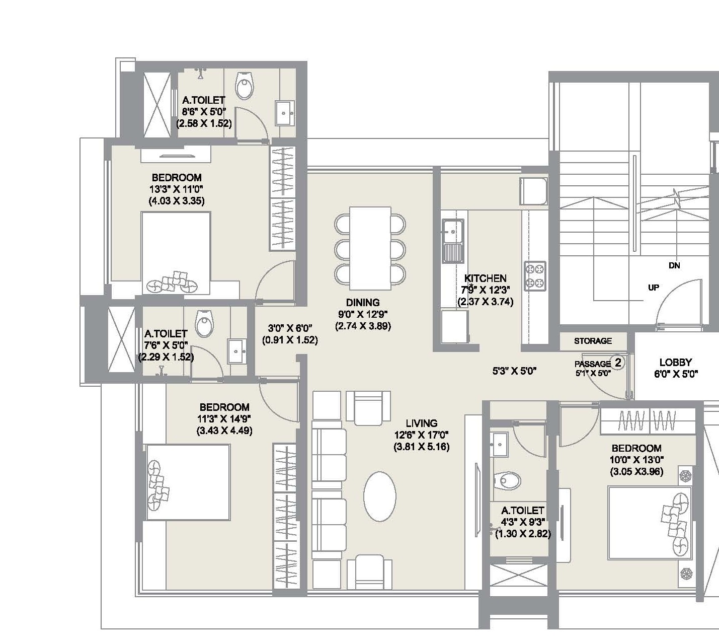 3 BHK 1110 Sq. Ft. Apartment in Chandak Ideal