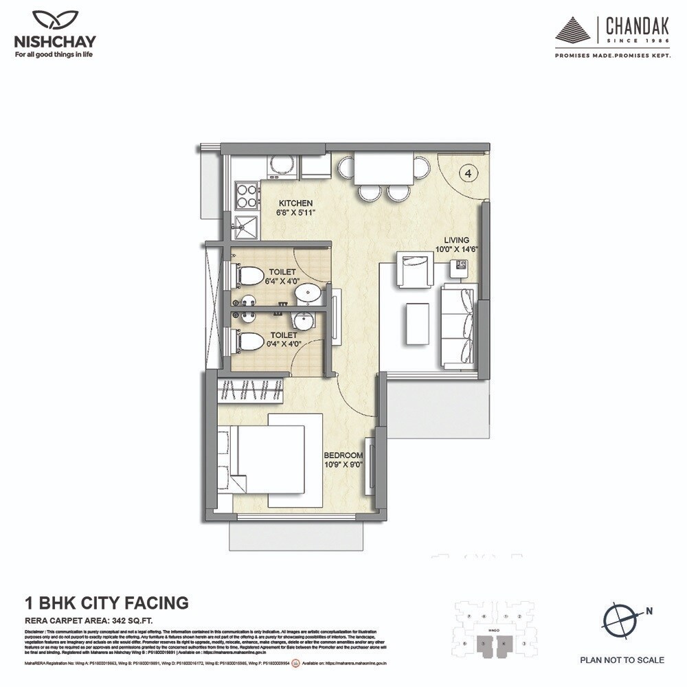 Floor plan of 1 BHK 342 Sq. Ft. Apartment in Chandak New Launch Phase 2, Mumbai
