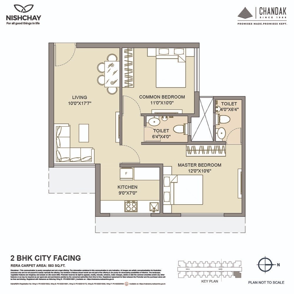 Floor plan of 2 BHK 583 Sq. Ft. Apartment in Chandak New Launch Phase 2, Mumbai